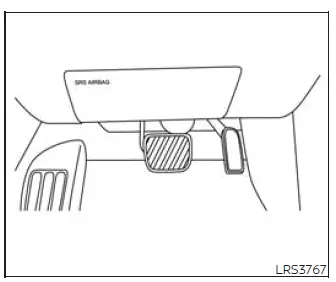Nissan Murano driver side supplemental knee air bag location in the lower instrument panel