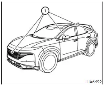 Locations of the Nissan Murano Intelligent Around View Monitor cameras requiring cleaning