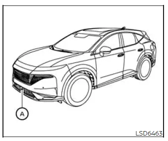 Location of I-FCW radar sensor A at the front of the Nissan Murano