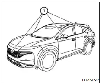 Front, side mirror, and rear camera locations used by the Nissan Murano Intelligent Around View Monitor