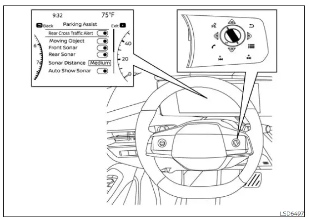 Nissan Murano Parking Assist settings for the front and rear sonar system
