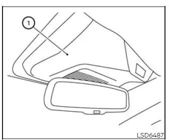 Nissan Murano I-LI lane camera location above the inside rearview mirror