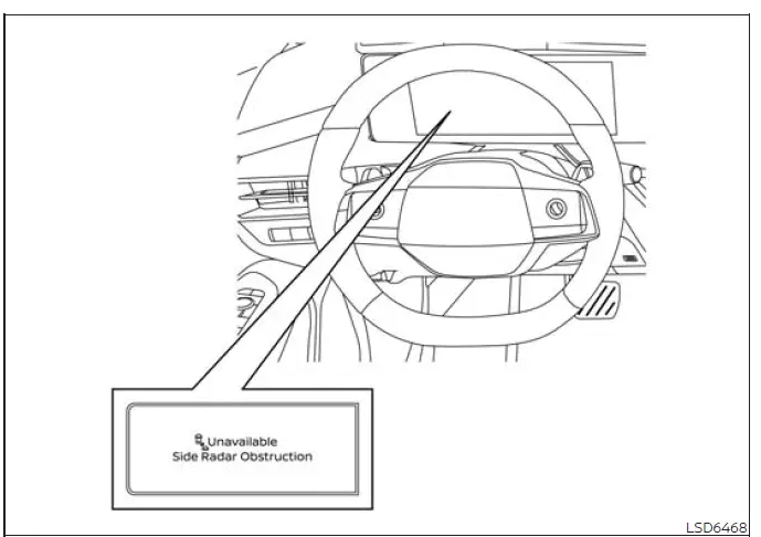 Nissan Murano vehicle information display showing side radar obstruction warning