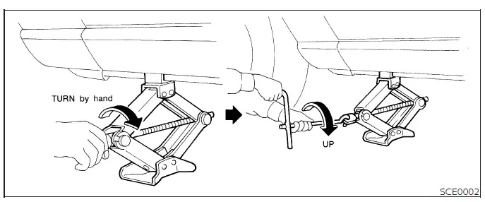 Nissan Murano jack positioned at the designated vehicle jack-up point