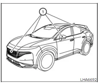Nissan Murano camera locations that must be kept clean for proper MOD system operation