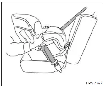 Testing rear-facing child restraint movement near the seat belt path step 6