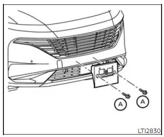 Front license plate bracket installation points on Nissan Murano
