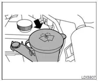 Nissan Murano windshield-washer fluid reservoir and filler cap location