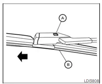 Front windshield wiper blade release tab and removal direction