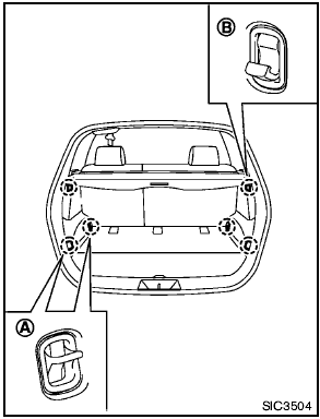 There are tie down hooks located in the cargo area as shown. The tie down hooks
